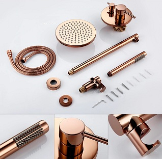 Fontana Rose Gold Sierra Solid Brass Wall Mount Round Shower Set